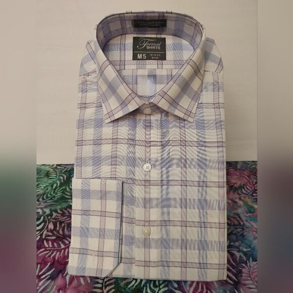 MEN'S REGULAR FIT LUXE MICROFIBER SPREAD COLLAR PLAID DRESS SHIRT. - Picture 1 of 5